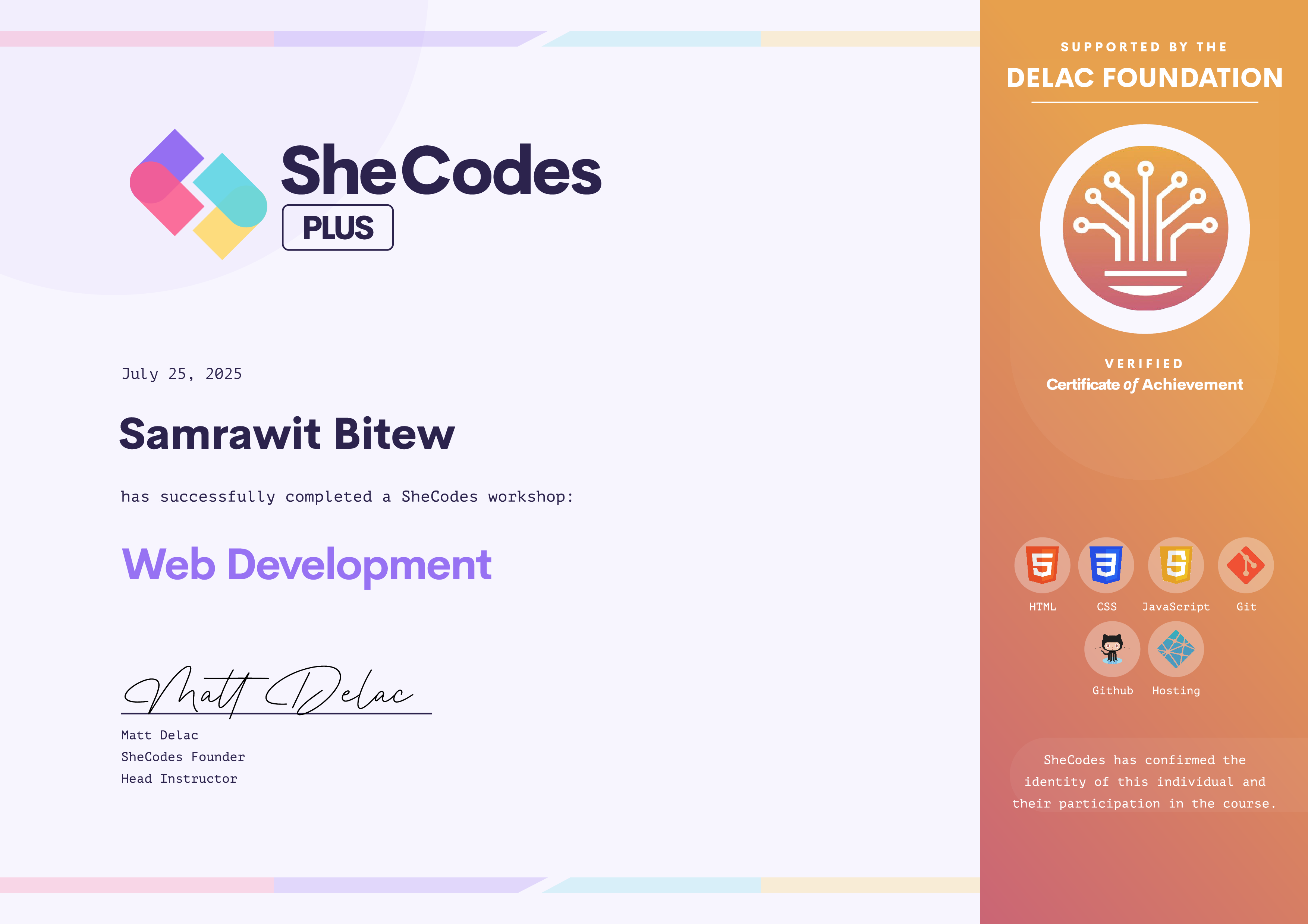 SheCodes Certificate